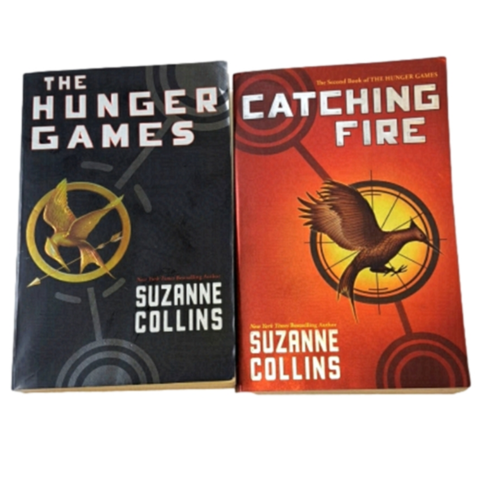 The Hunger Games books 1 & 2 Catching Fire novels by author Suzanne Collins